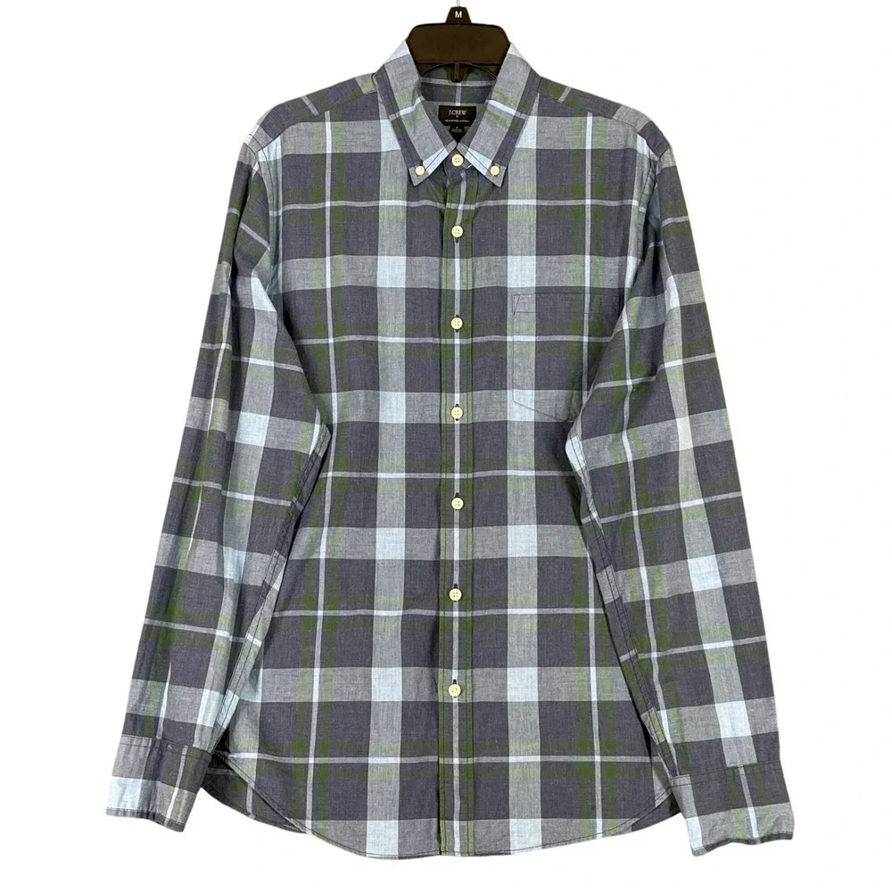 J Crew Heathered Cotton Plaid Button Preppy Classic Casual Everyday Shirt Mens M